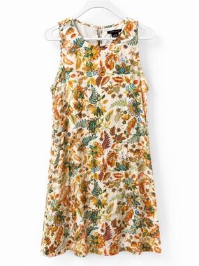 Robert Louis Cream Floral Sleeveless Tunic with Orange & Green Print